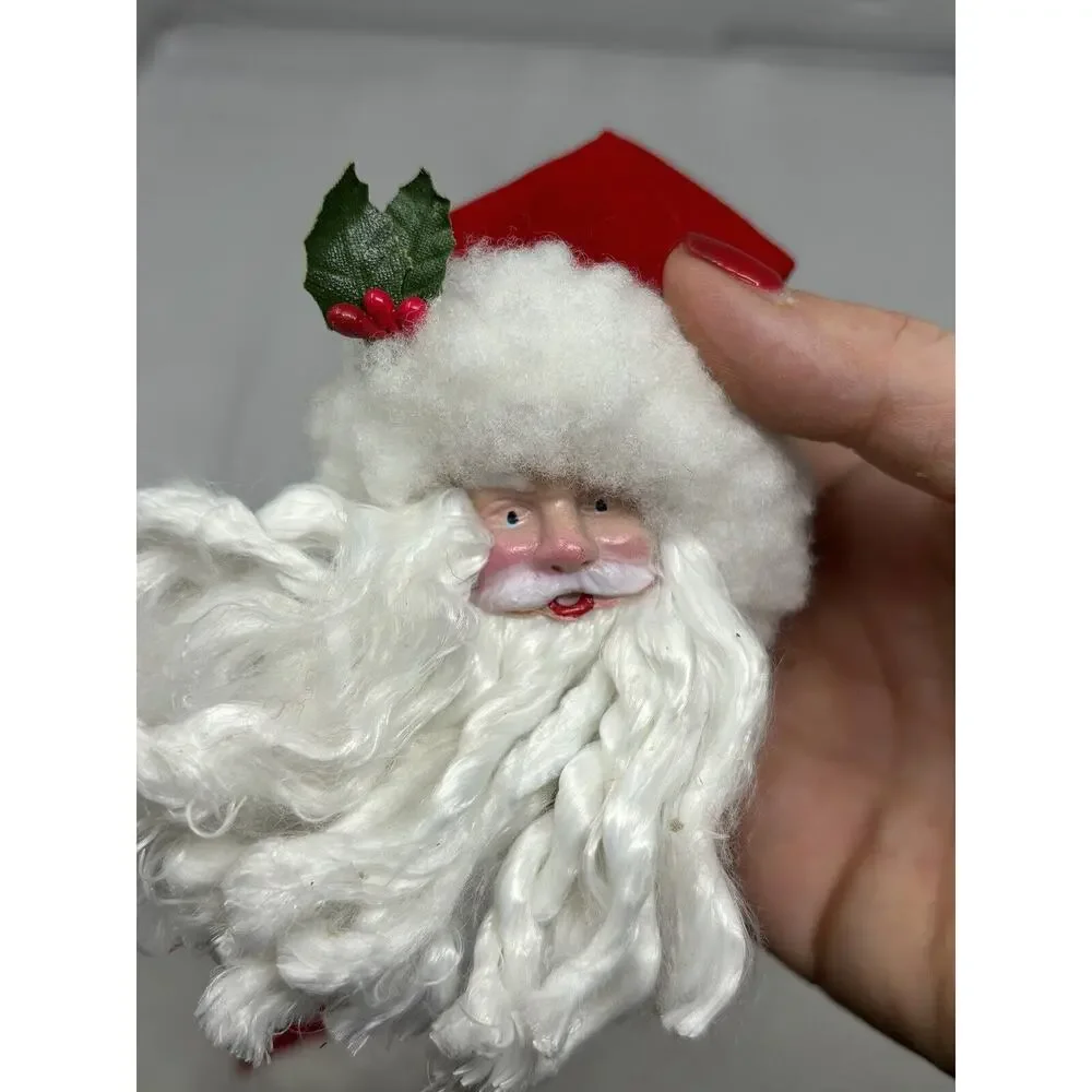 Vintage Santa‎ Christmas Napkin Rings Cloth Plastic Face Set of 2